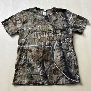 Y2K Grub's Cabin Jim Thorpe PA Shirt Mens Medium Brown Camo Tee T-Shirt Code V